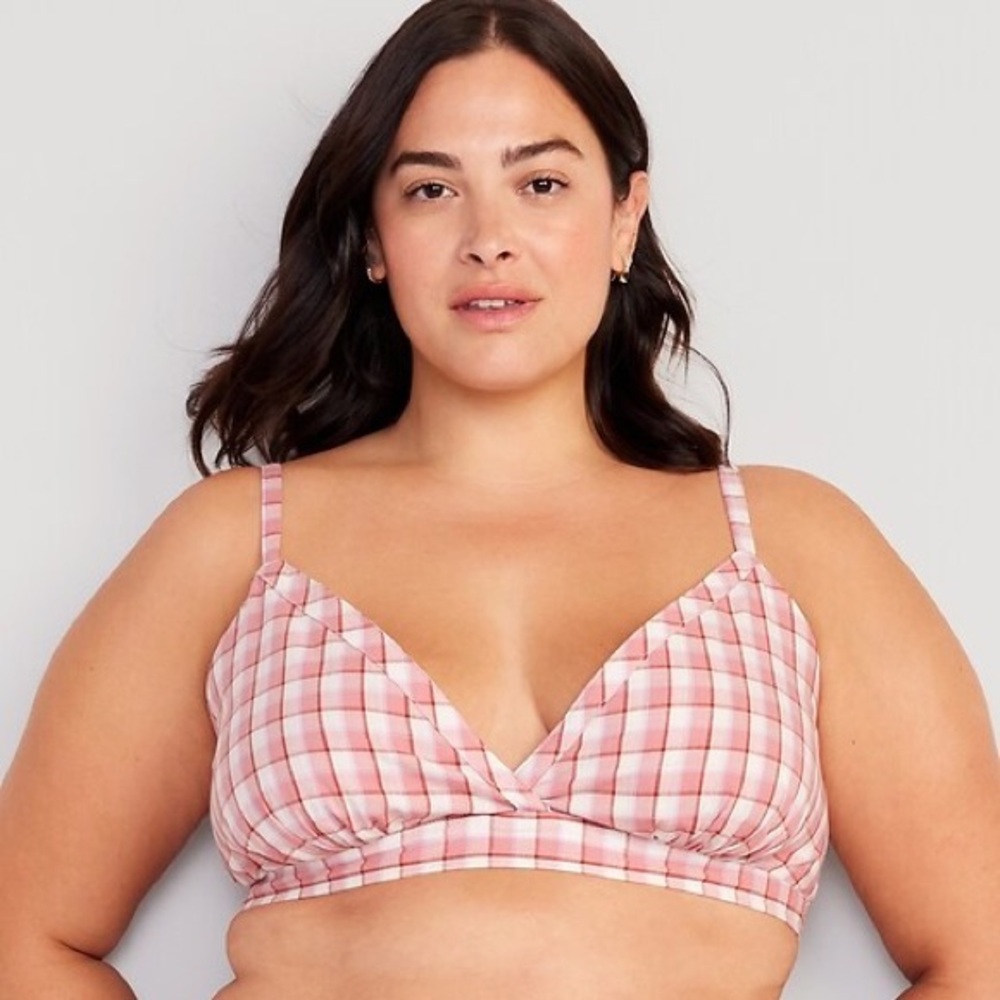 NWT ONLY By Old Navy Cross-Front Poplin Bralette in Pink Gingham Size XXL
